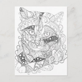 Cartão Postal Coloração de Adultos de Abstrato de Arte de Gato C