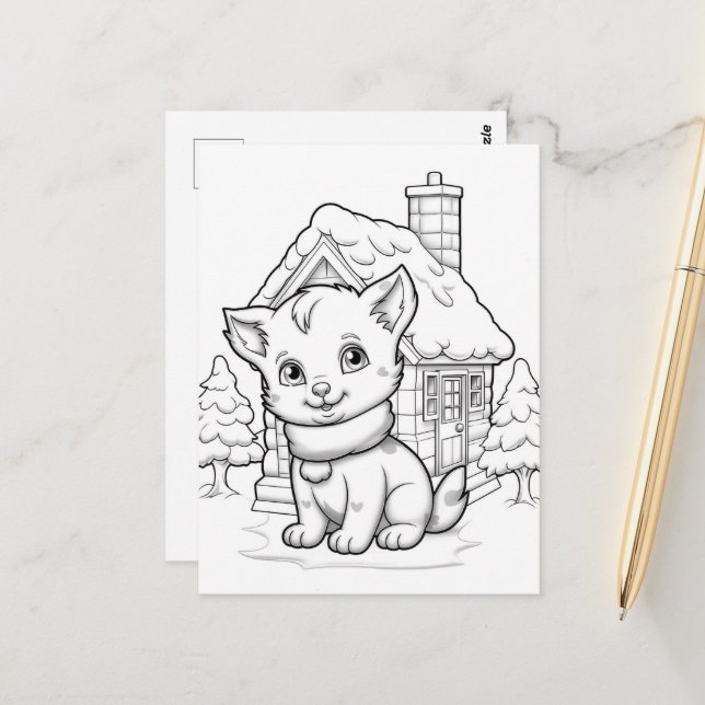 Cartão Postal Coloração de gatos festivos (Frente/Verso In Situ)