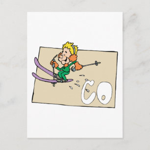 Cartão Postal Colorado CO State of Colorado Map and Skier