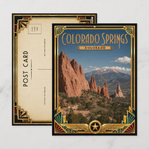 Cartão Postal Colorado Springs Colorado Arte Vintage Deco Dourad