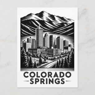 Cartão Postal Colorado Springs Colorado Preto Branco Xilogravura