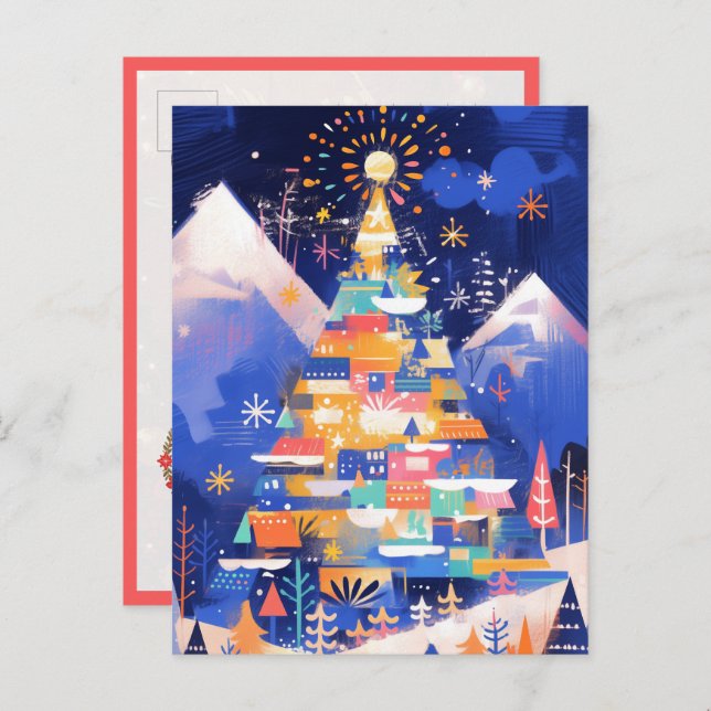 Cartão Postal Colorful Abstract Christmas Tree (Frente/Verso)