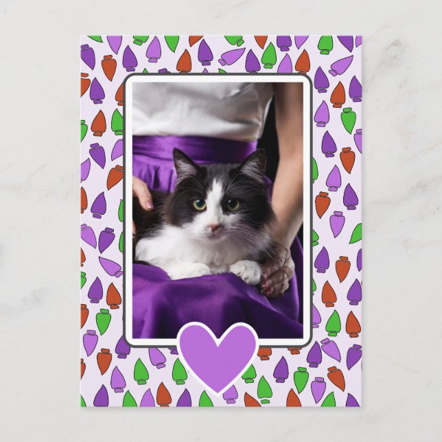 Cartão Postal Colorful Christmas Lights Cat  (Frente)