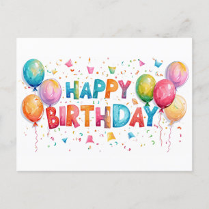 Cartão Postal Colorful Happy Birthday Confetti And Balloons