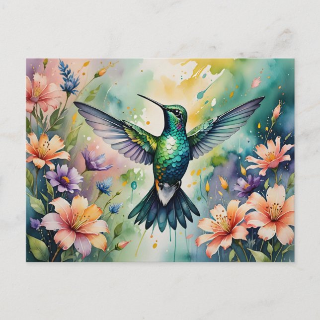 Cartão Postal colorful hummingbird postcard (Frente)