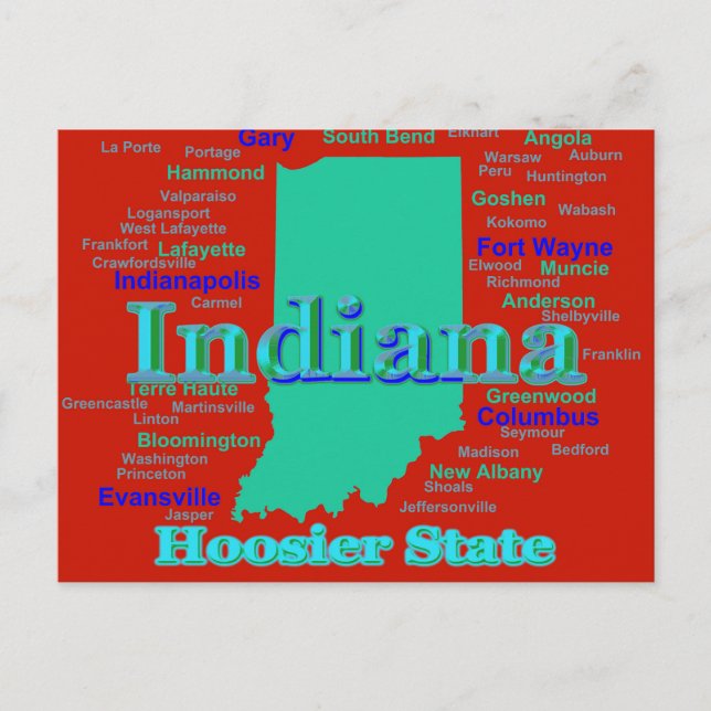 Cartão Postal Colorful Indiana State Pride Map Pop Art (Frente)