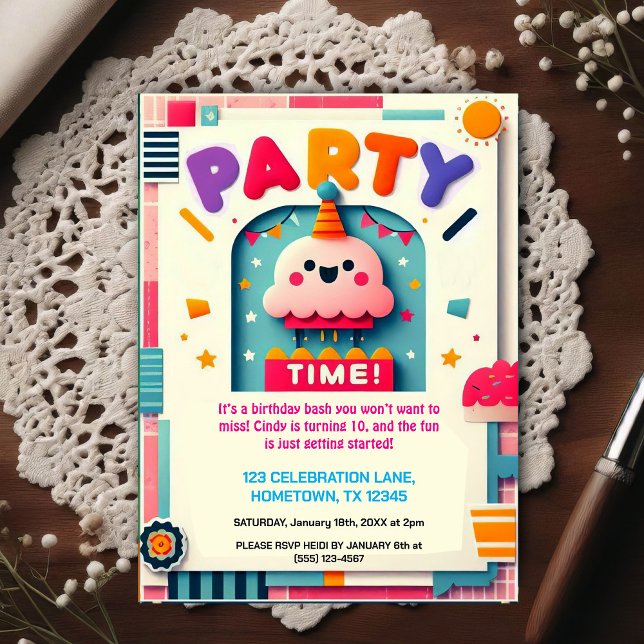 Cartão Postal Colorful Kids Birthday Party Invitation (Criador carregado)