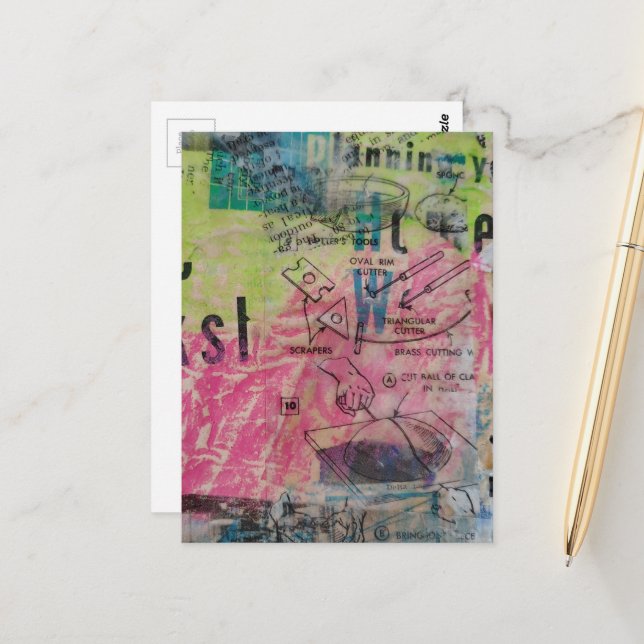 Cartão Postal Colorful Mixed Media Retro Woodworking Diagrams (Frente/Verso In Situ)