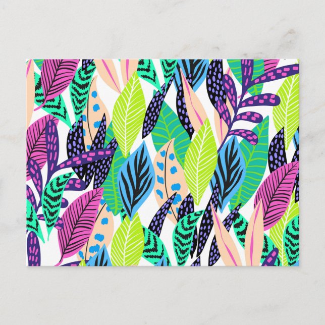 Cartão Postal Colorful Modern Tropical Forest Leaves Pattern (Frente)