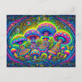 Cartão Postal Colorful Mushroom World Psychedelic Fantasy Art