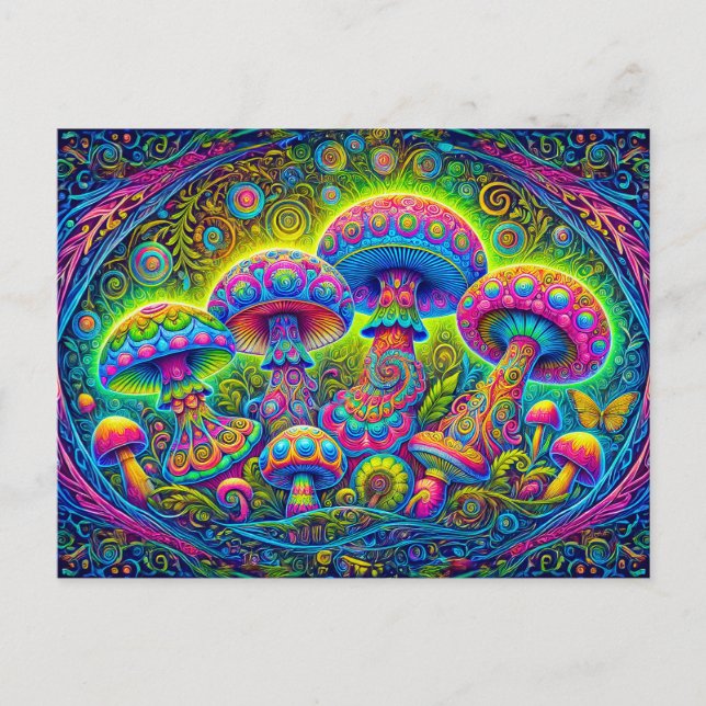 Cartão Postal Colorful Mushroom World Psychedelic Fantasy Art (Frente)
