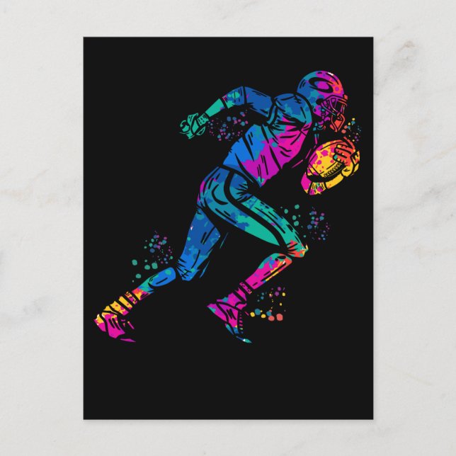 Cartão Postal Colorful Running American Football Player (Frente)