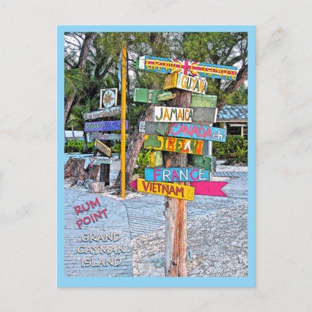 CARTÃO POSTAL COLORFUL SIGNAGE (COUNTRIES) RUM POINT, GR.CAYMAN (Frente)
