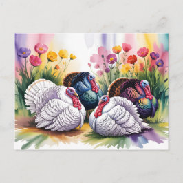 Cartão Postal Colorful Watercolor Illustration of Turkeys 
