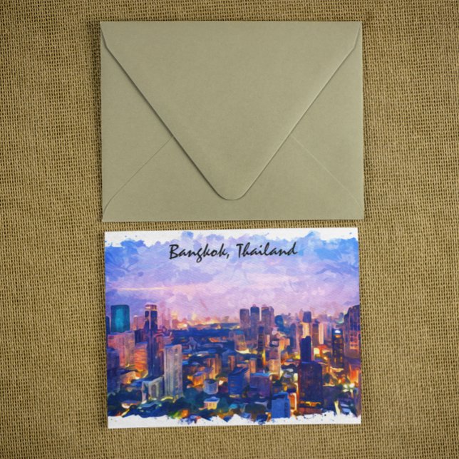 Cartão Postal Colorida Bangkok Tailândia Cityscape Watercolor (bangkok Thailand Asia watercolor postcard)