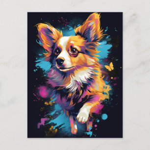 Cartão Postal Colorida cão Papillon