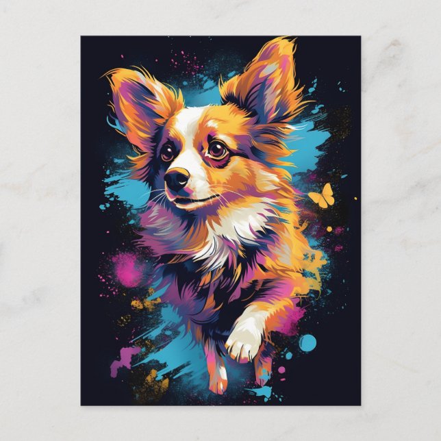 Cartão Postal Colorida cão Papillon (Frente)