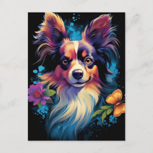 Cartão Postal Colorida cão Papillon