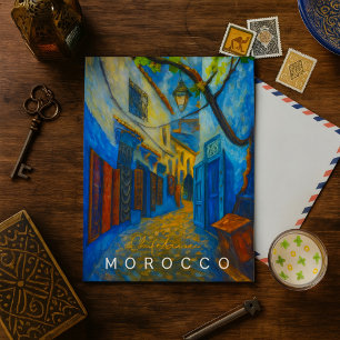 Cartão Postal Colorida Chaouen Marrocos Medina Azul