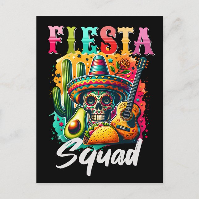 Cartão Postal Colorida Cinco de Mayo Fiesta Squad design (Frente)