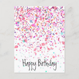 Cartão Postal Colorida Confetti Feliz Aniversário Rosa