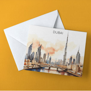 Cartão Postal Colorida Dubai UAE Watercolor