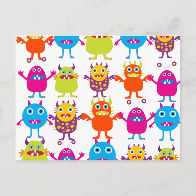 Cartão Postal Colorida Funny Monster Party Creatures Bash (Frente)