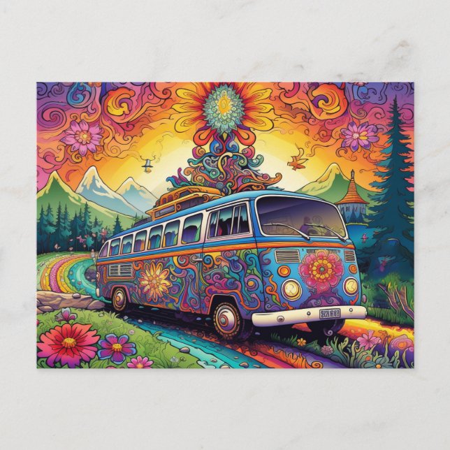 Cartão Postal Colorida Hippy Van (Frente)