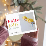 Cartão Postal Colorida Holly Jolly Natal Com Foto<br><div class="desc">Colorida Holly Jolly Natal Com Foto</div>