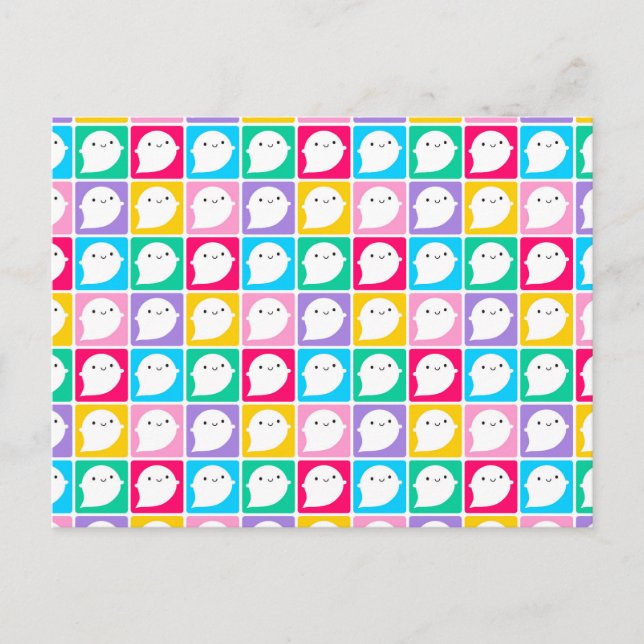 Cartão Postal Colorida Kawaii Pequenos Fantasmas (Frente)