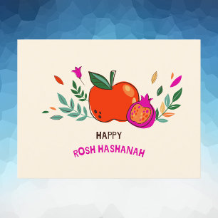Cartão Postal Colorida Mão Desenhada Feliz Rosh Hashanah