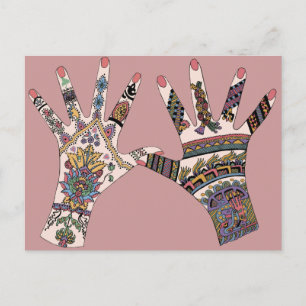 Cartão Postal Colorida mão Mehndi