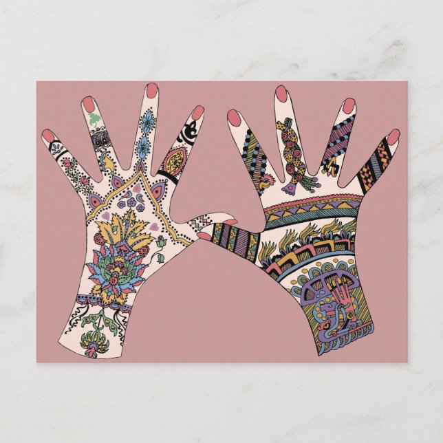 Cartão Postal Colorida mão Mehndi (Frente)