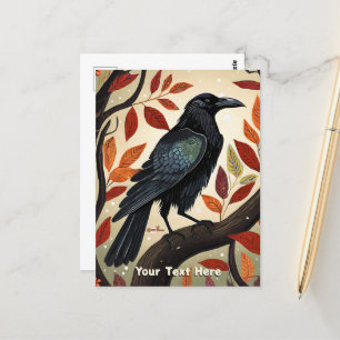 Cartão Postal Colorida Raven Empoleirada numa Árvore