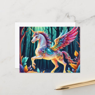 Cartão Postal Colorida Unicorn Pegasus