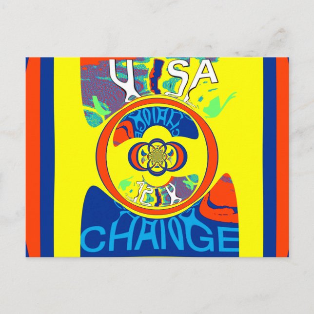 Cartão Postal Colorida USA Change: Uma Design festiva (Frente)