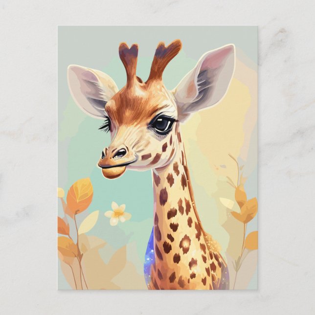 Cartão Postal Colorida Watercolor Baby Giraffe (Frente)