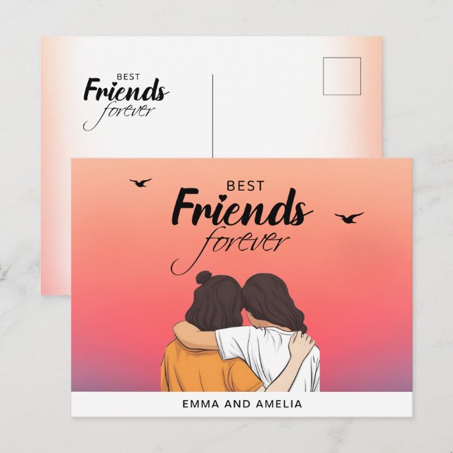 Cartão postal Colorido BFF Sunset com Cotação e No (Frente/Verso)
