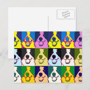 Cartão Postal Colorido Border Collie Retro Pop Art Vertical