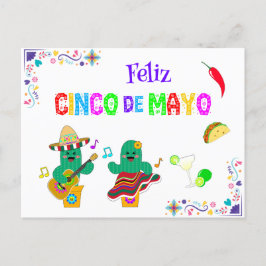 Cartão Postal Colorido Cinco Festivos de Mayo 2025 Dançando Cact