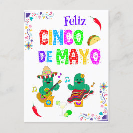Cartão Postal Colorido Cinco Festivos de Mayo 2025 Dançando Cact