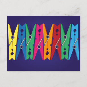 Cartão postal Colorido Clothespins