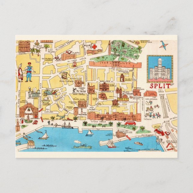 Cartão postal colorido da Croácia Split (Frente)