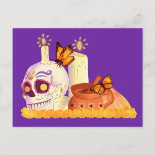 Cartão Postal Colorido Dia Mexicano Do Crânio Do Açúcar Morto