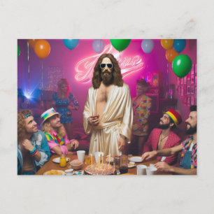 Cartão Postal Colorido Divertido Aniversário Feliz Jesus 1980s