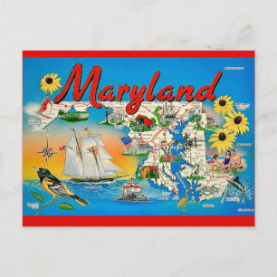 Cartão Postal Colorido do Mapa de Maryland