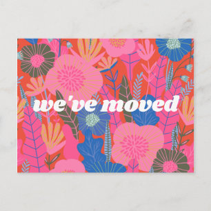 Cartão Postal Colorido Floral Vermelho Mudamos Nova Casa Mudança