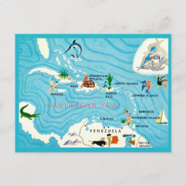 Cartão Postal Colorido Mapa do Caribe Postal