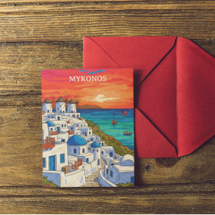 Cartão Postal Colorido Mykonos Grécia Moinhos de Vento Viagem Vi