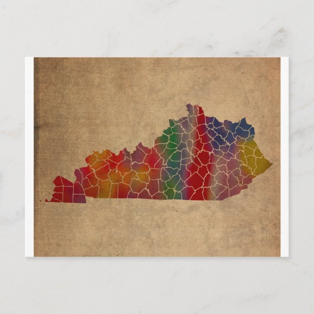 Cartão Postal Colorous Kentucky Counties Art (Frente)